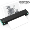 Portable thermal printer by LEEDOAR printing black and white floral design on A4-size thermal paper with a width of less than 210mm